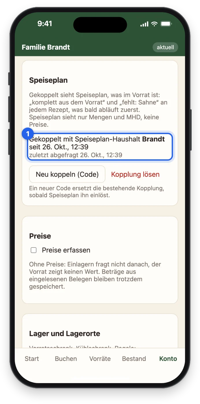 Gekoppelt mit dem Speiseplan-Haushalt Brandt