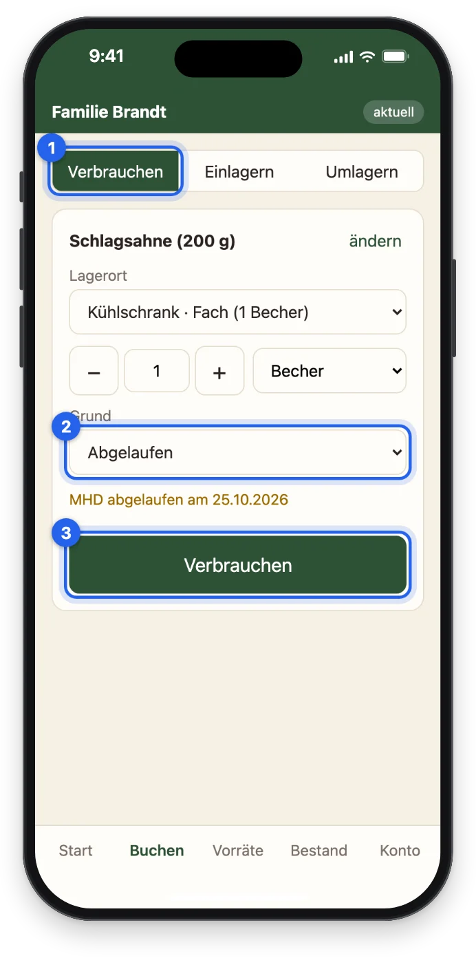 Verbrauchen der Schlagsahne mit Grund Abgelaufen